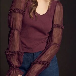 Anthropologie Victorian Ruffled long sleeve Top